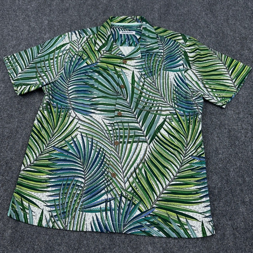 Tommy Bahama IslandZone Eltona Jungle Shirt Men M Tropical Palm Silk Blend Camp